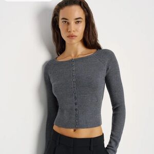 Reformation Meadow Regenerative Merino Cardigan Grey - Size XL